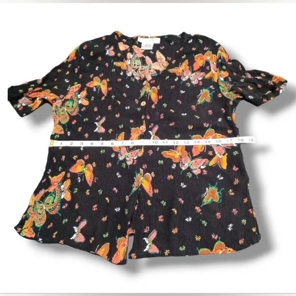 90s Butterfly Slinky Crepe Jacqueline Lauren Stretch Button Up Whimsygoth Blouse - Picture 10 of 16